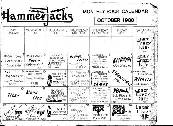 A look at the lineup for Hammerjack's in October of 1988